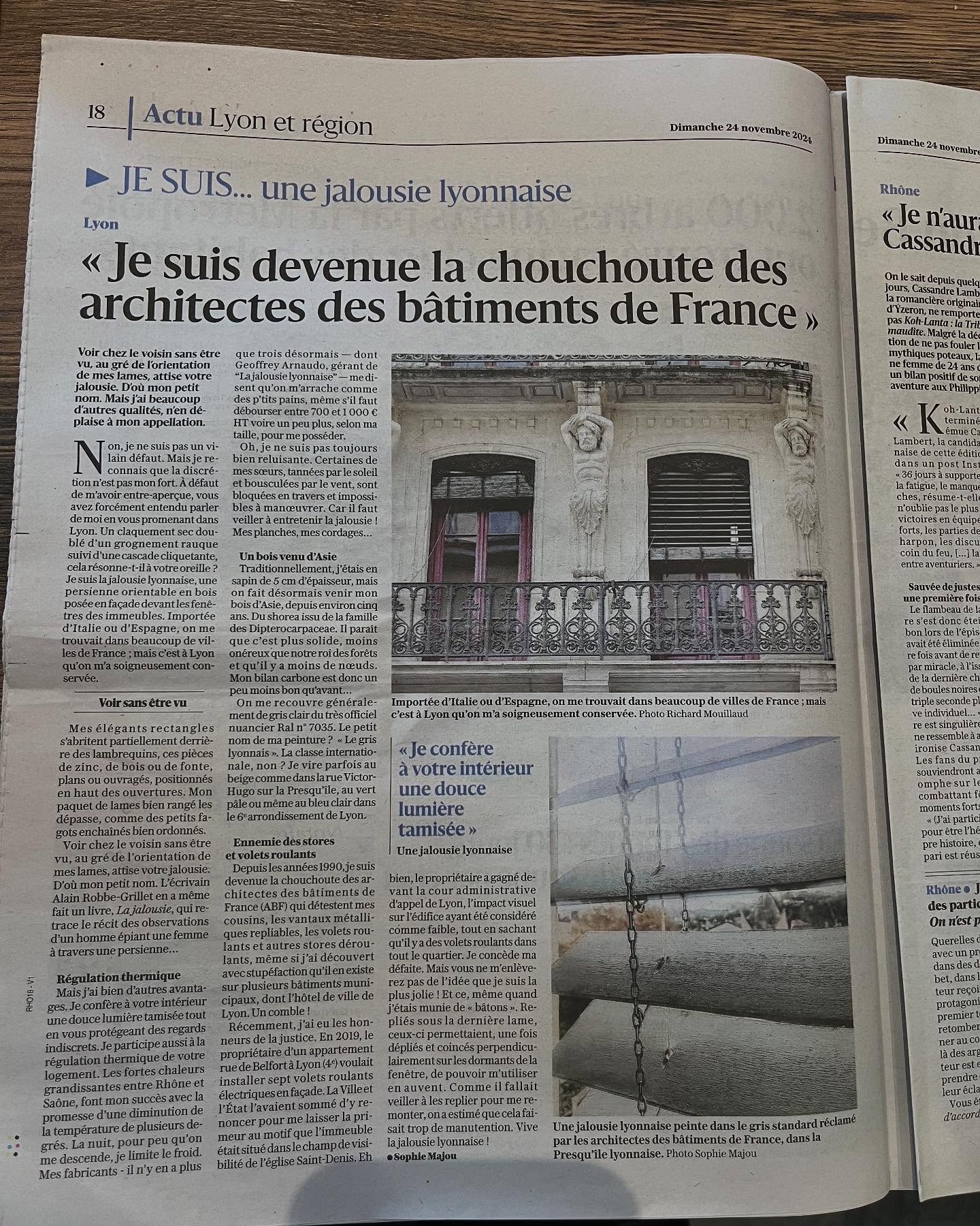 Article du journal Le Progrès sur La Jalousie Lyonnaise